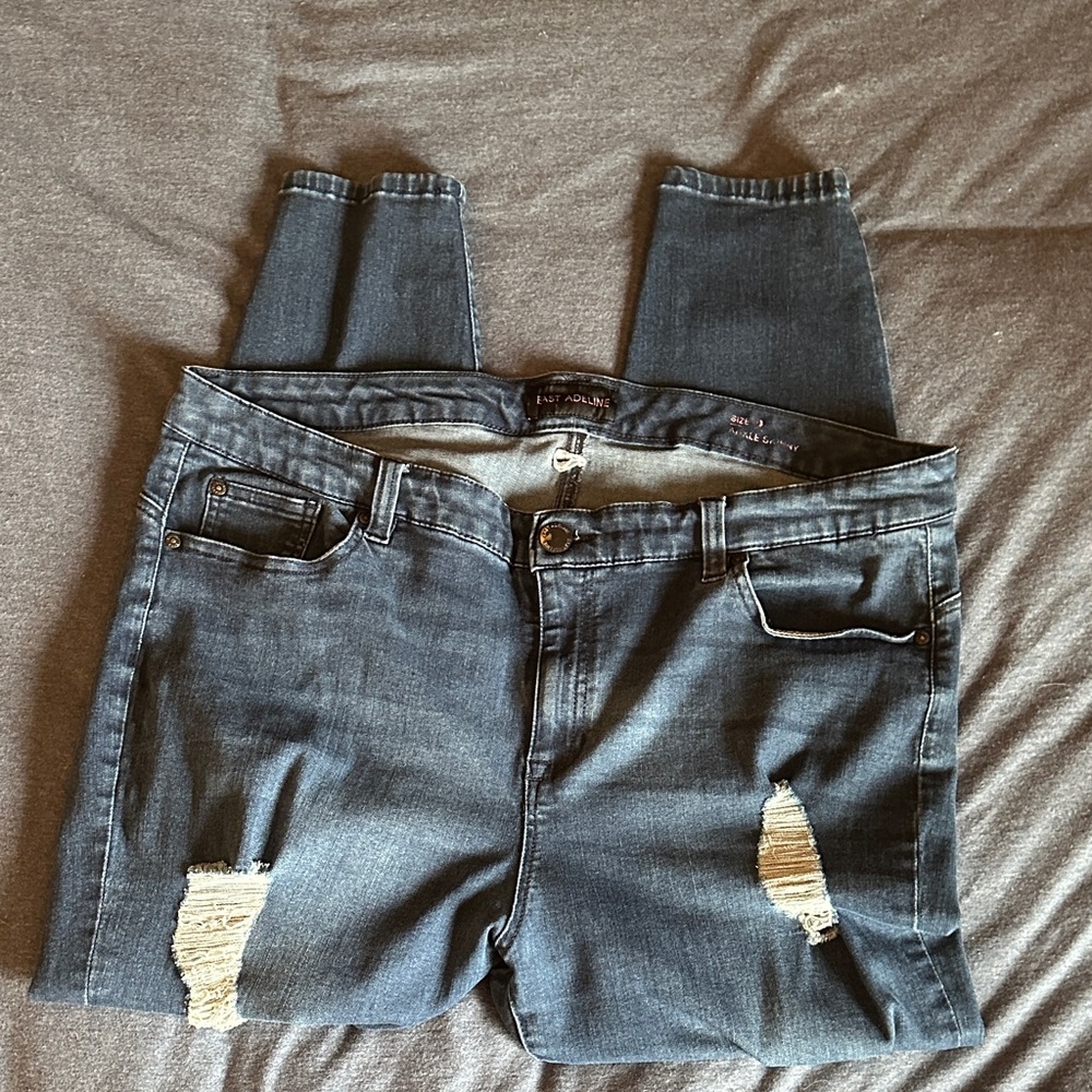 Dark Wash Distressed Skinny Jeans - Women's